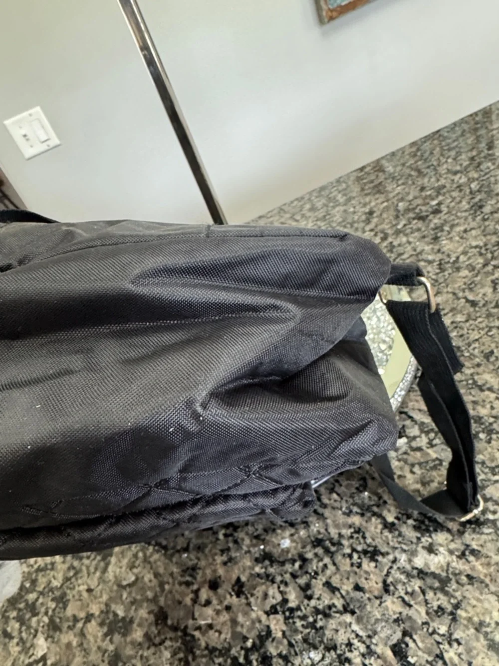 Daisy Fuentes Quilted Black Mini Backpack with Gold Accents EUC